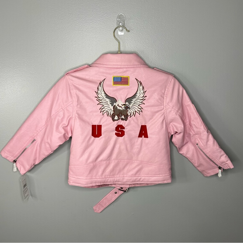 Outdoor Habitat NWT Pink Faux Leather Embroidered Eagle Moto Jacket Size 7T